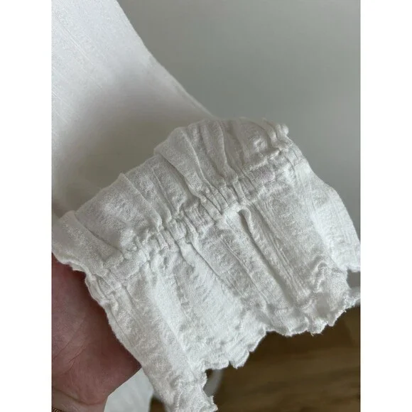 Womens Top M Poet Ruffle Neck Romantic Pirate Bell Sleeve White Boho Renaissance - Picture 5 of 6